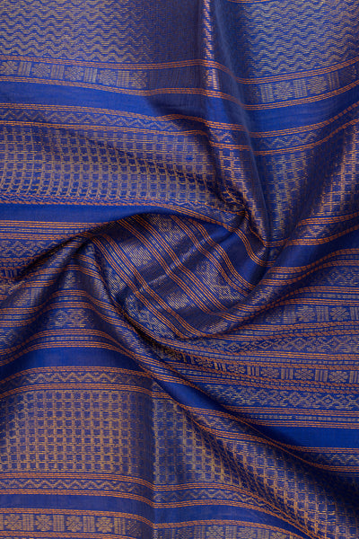 Ocean blue thread chevron pure silk cotton saree