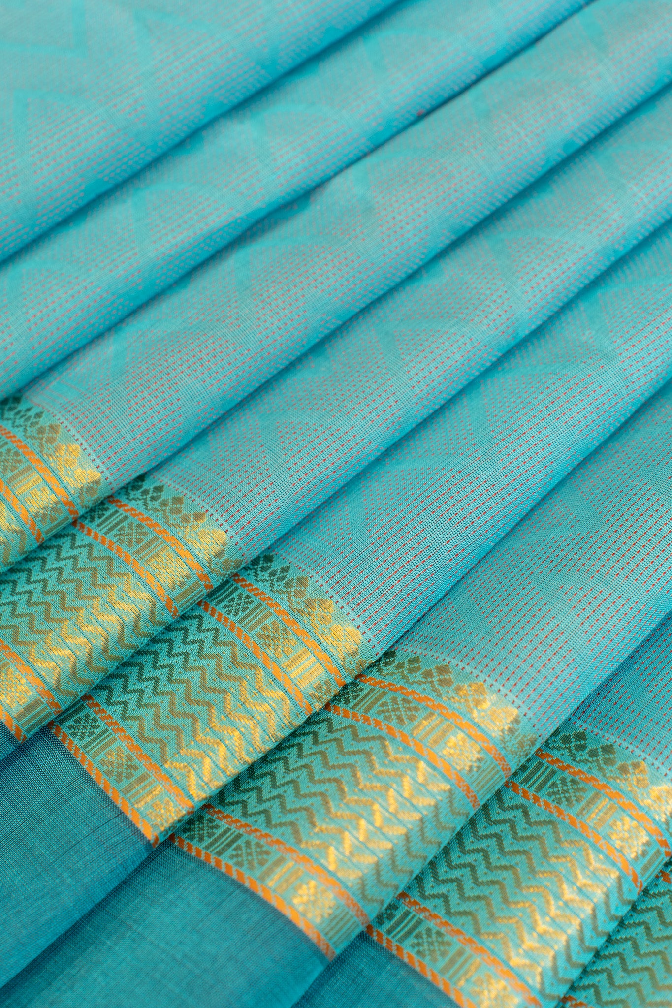 Ocean blue thread chevron pure silk cotton saree