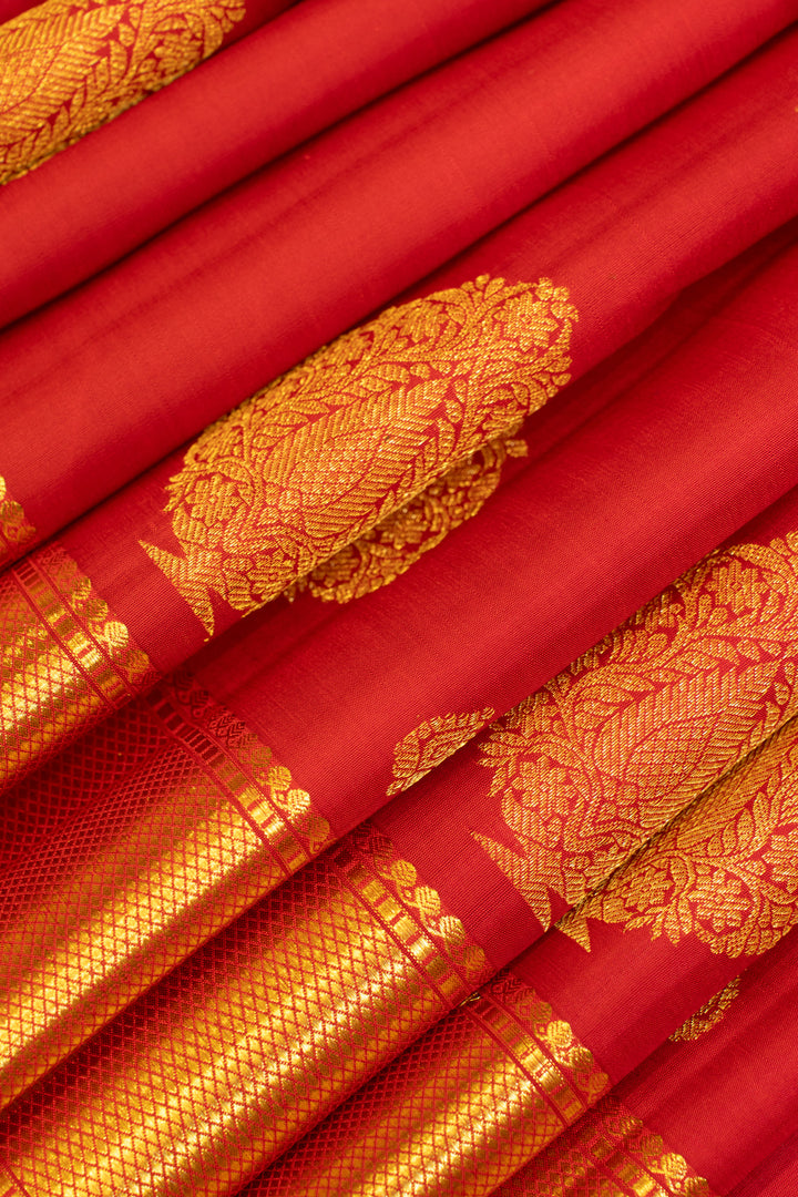 Red thilakam pure Kanchipuram silk saree