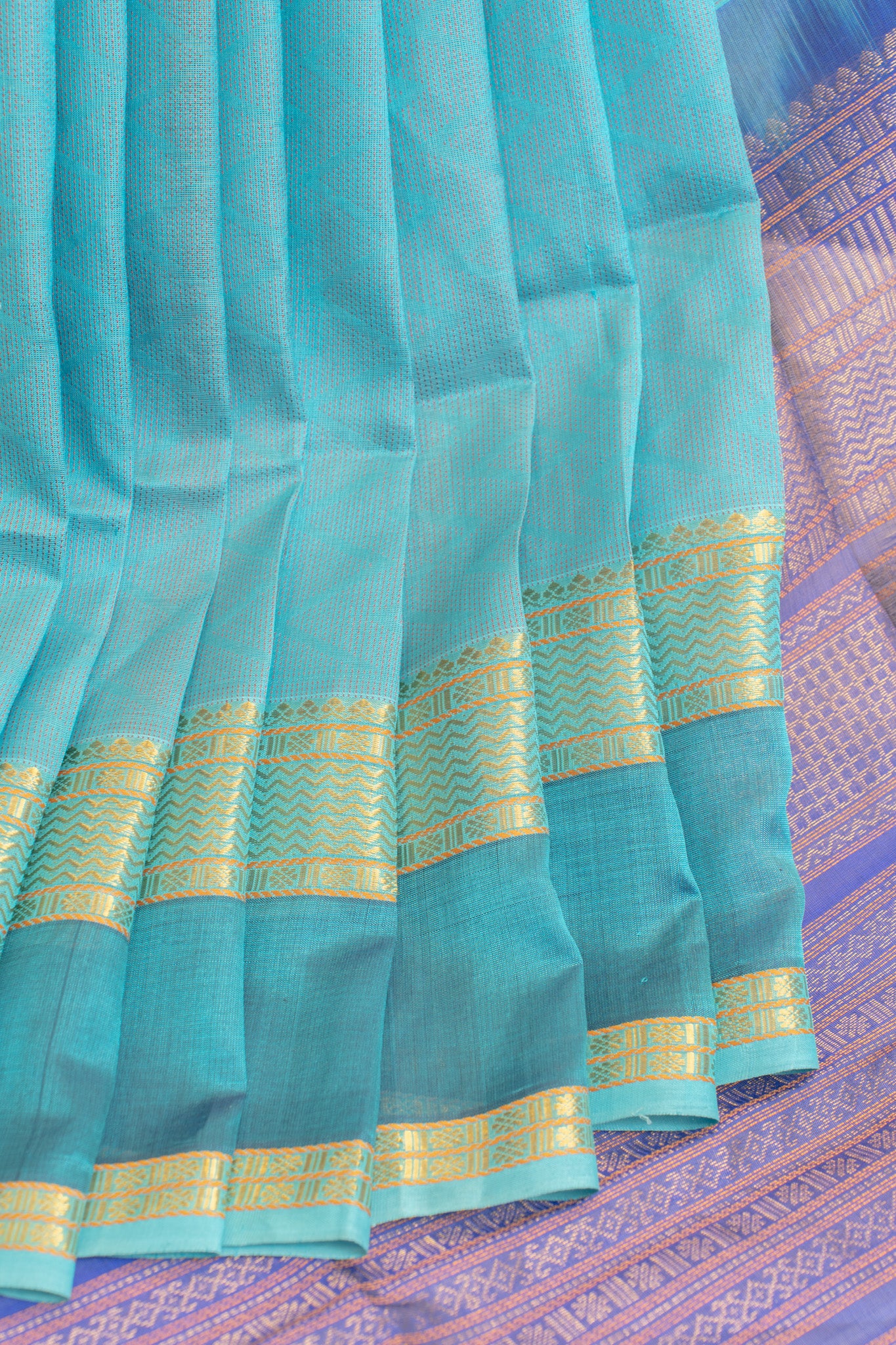 Ocean blue thread chevron pure silk cotton saree