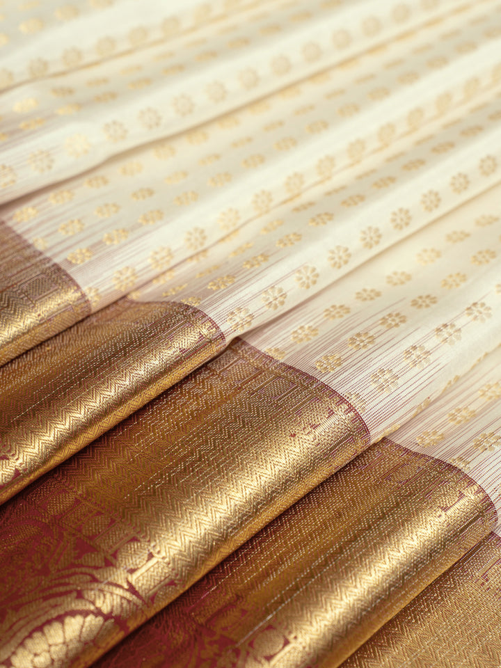 Ivory and Maroon Buttas Soft Silk Saree | Clio Silks