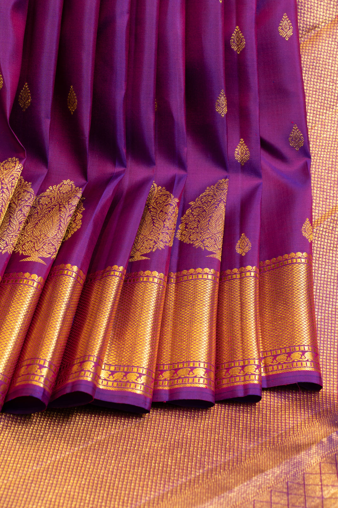 Purple thilakam traditional pure Kanchipuram silk saree