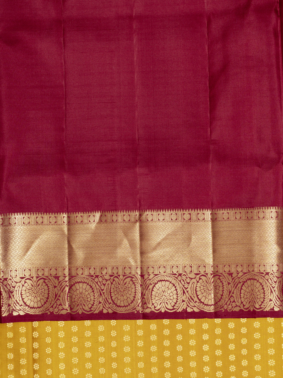 Mustard and Maroon Buttas Soft Silk Saree