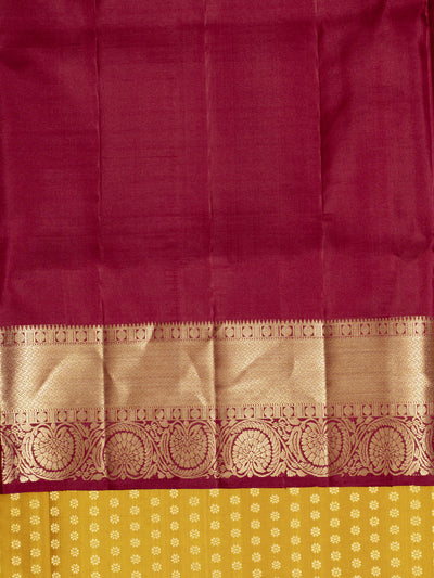 Mustard and Maroon Buttas Soft Silk Saree