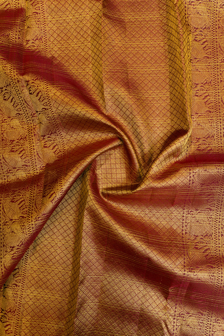 Grey and maroon vairaoosi checks pure Kanchipuram silk saree