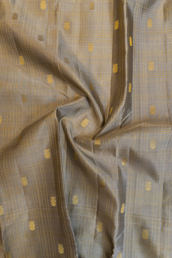 Grey and maroon vairaoosi checks pure Kanchipuram silk saree