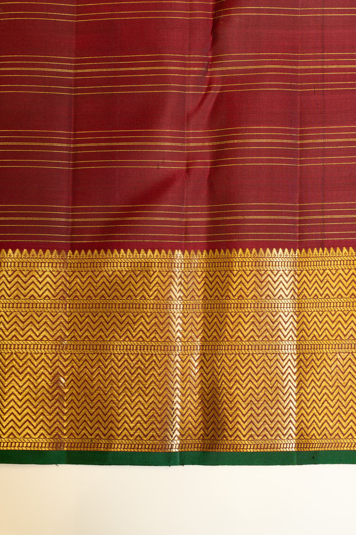 Grey and maroon vairaoosi checks pure Kanchipuram silk saree