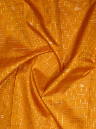 Yellow and brown checks pure zari Kanchipuram silk saree