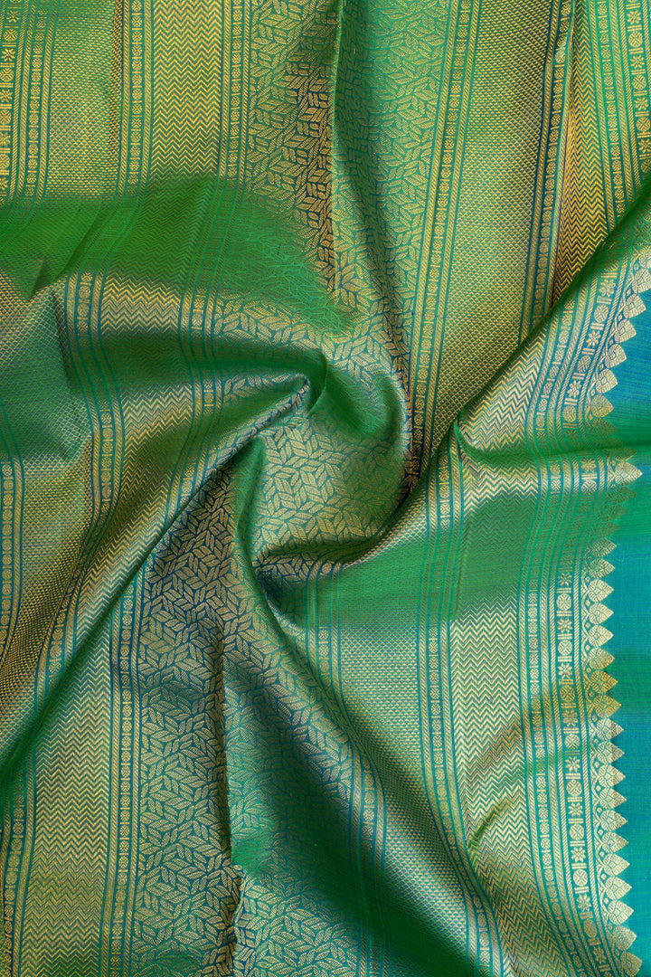 Peacock blue Muthu zari pure Kanchipuram silk saree