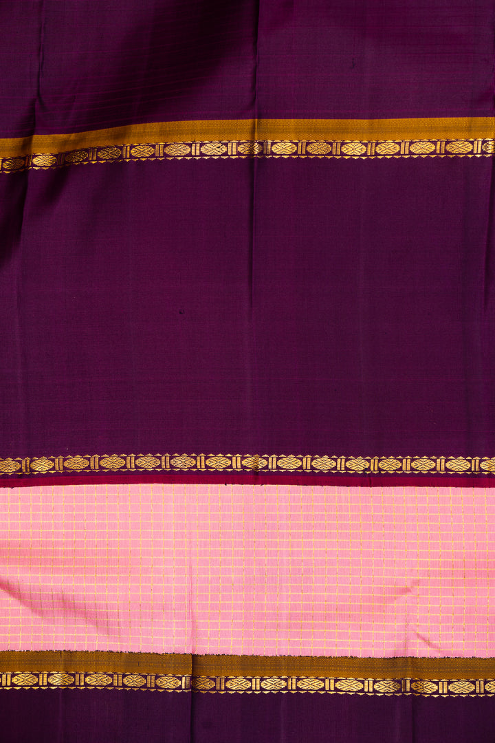 Lotus Pink Checks Pure Zari Kanchipuram Silk Saree - Clio Silks