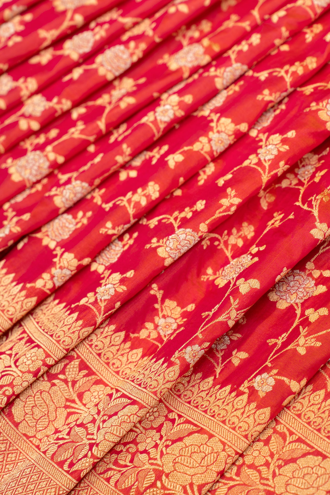 Peach red shot colour floral pure Banaras silk saree