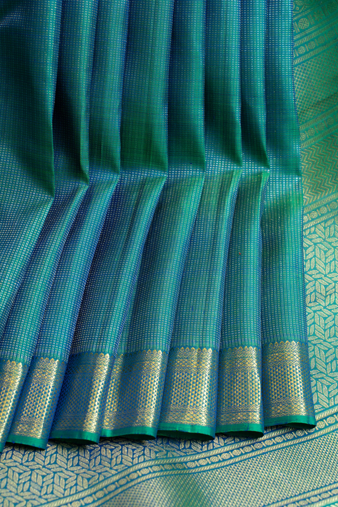 Peacock blue Muthu zari pure Kanchipuram silk saree