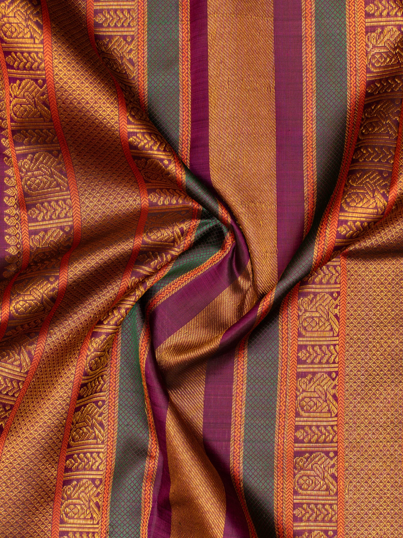 Flamingo pink and purple varisaipettu pure zari Kanchipuram silk saree