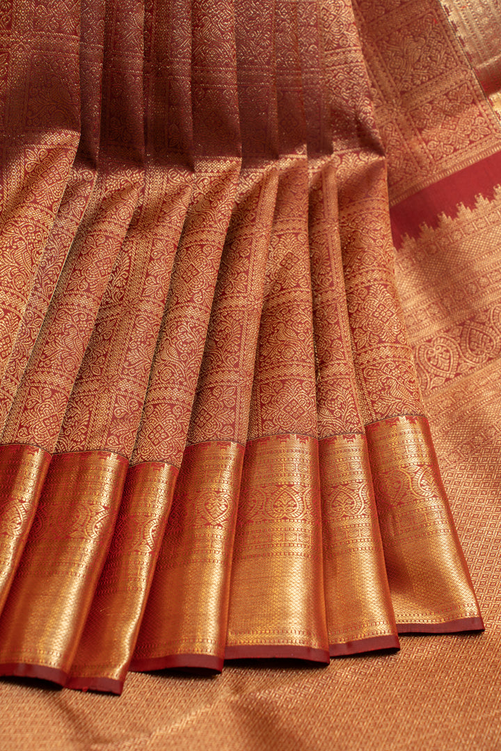 Maroon zari brocade pure Kanchipuram silk saree
