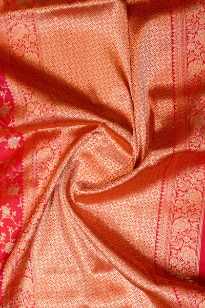 Peach red shot colour floral pure Banaras silk saree