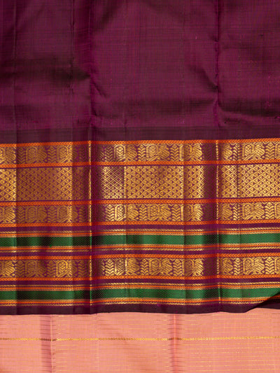 Flamingo pink and purple varisaipettu pure zari Kanchipuram silk saree