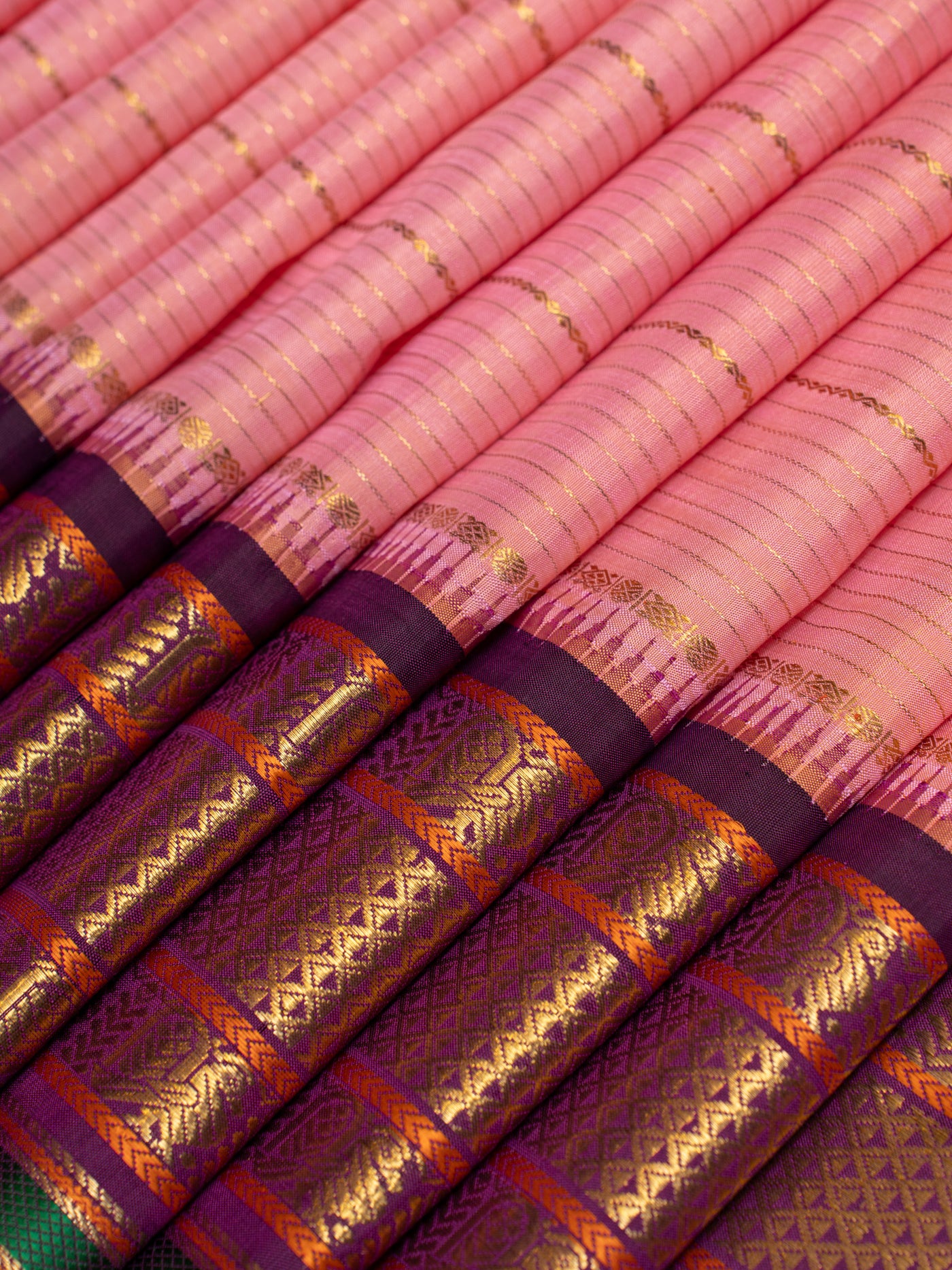 Flamingo pink and purple varisaipettu pure zari Kanchipuram silk saree