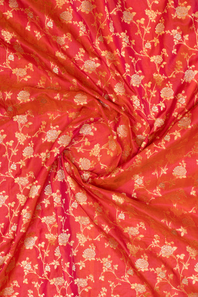 Peach red shot colour floral pure Banaras silk saree