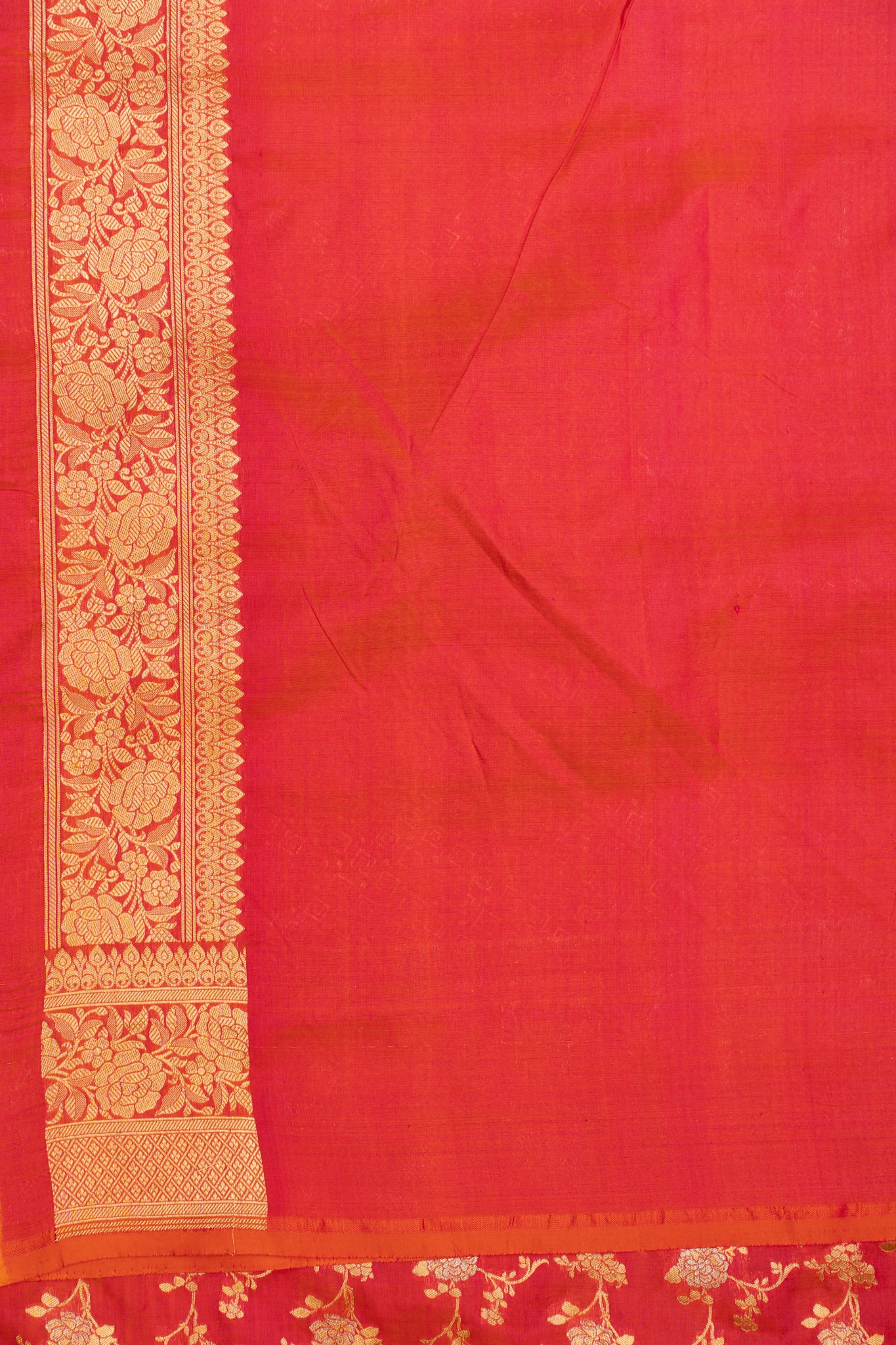 Peach red shot colour floral pure Banaras silk saree