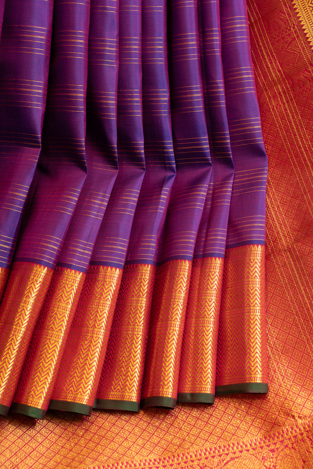 Purple and red striped Kanchipuram silk saree