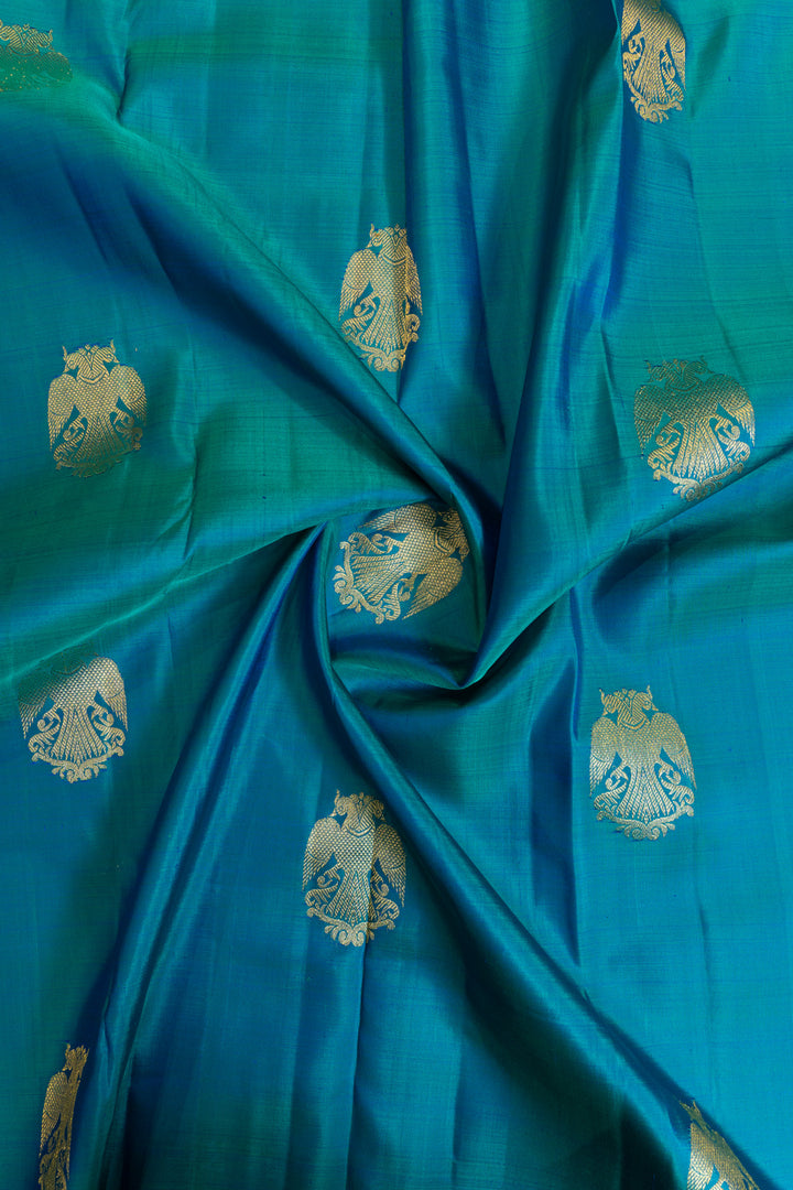 Authentic Kanchipuram saree in peacock blue tone

