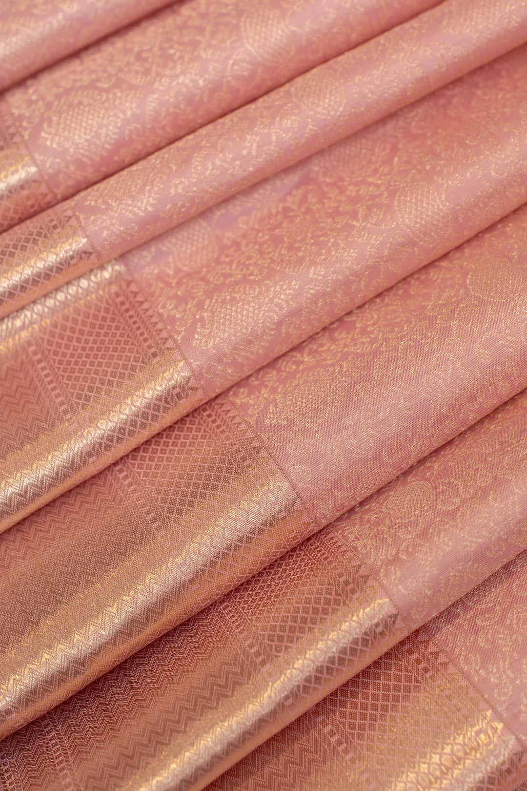 Pastel pink floral brocade pure Kanchipuram silk saree