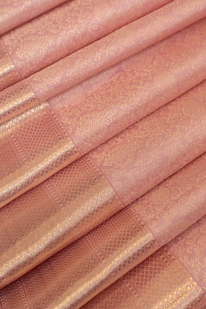 Pastel pink floral brocade pure Kanchipuram silk saree