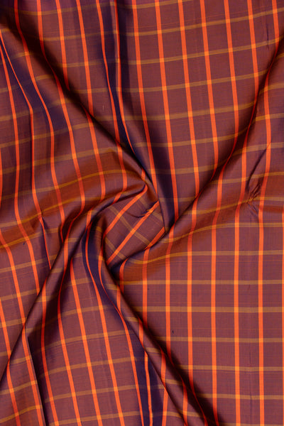 Purple and orange checks traditional pure Kanchipuram silk saree