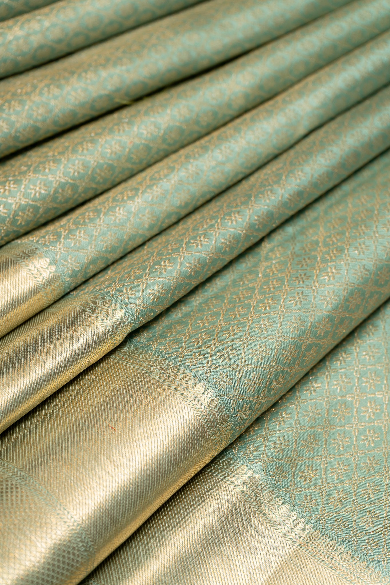 Pastel Green Zari Brocade Pure Kanchipuram Silk Saree - Clio Silks
