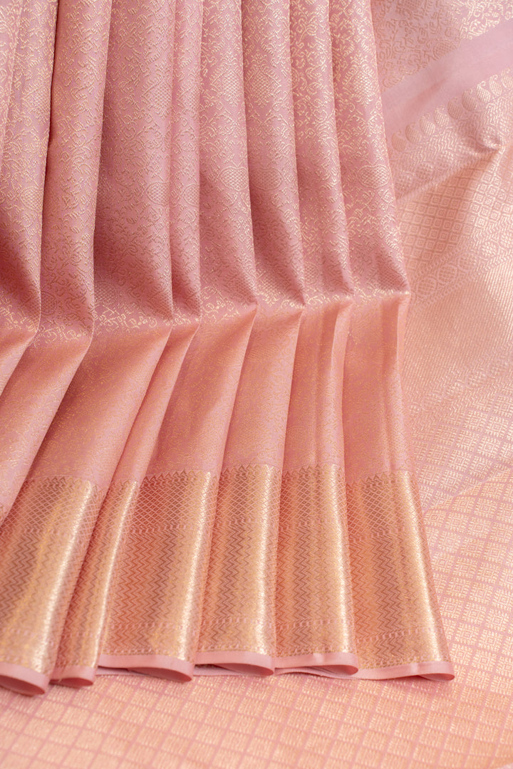 Pastel pink floral brocade pure Kanchipuram silk saree
