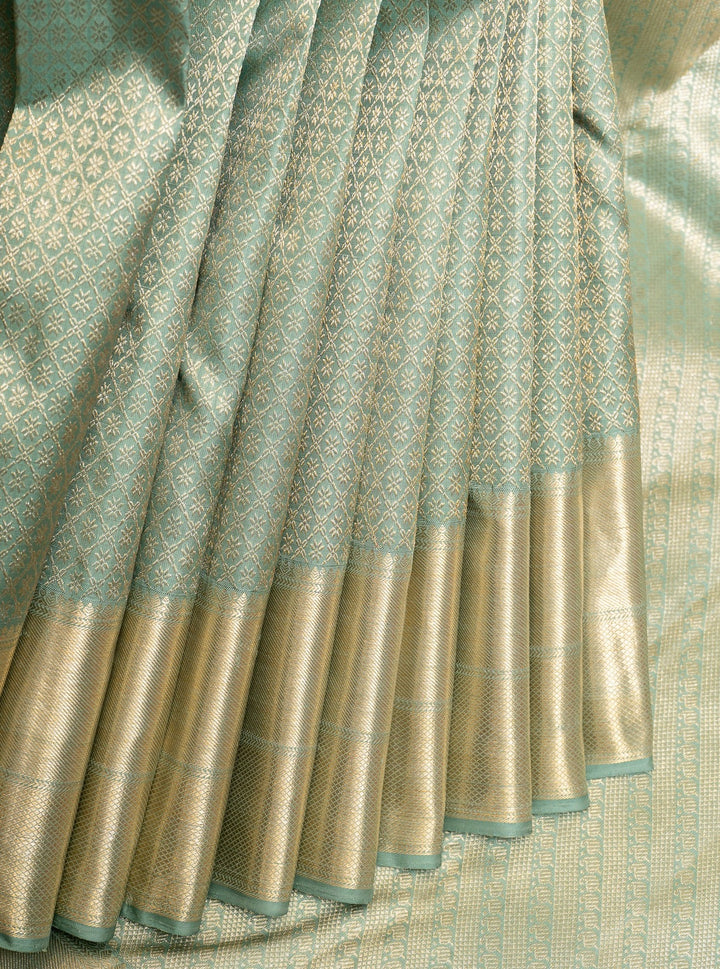 Pastel Green Zari Brocade Pure Kanchipuram Silk Saree - Clio Silks