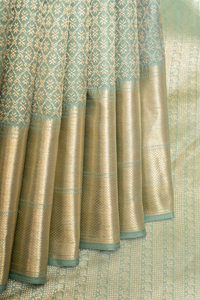 Pastel Green Zari Brocade Pure Kanchipuram Silk Saree - Clio Silks