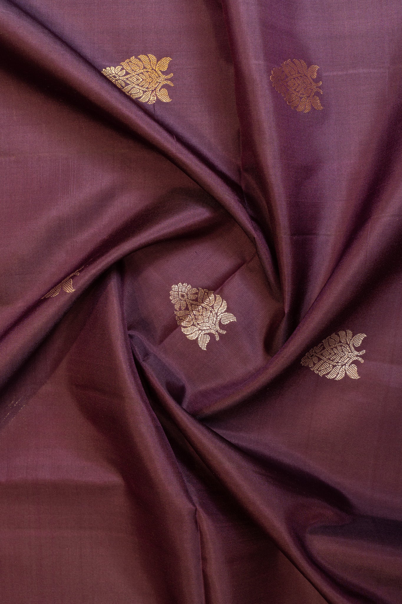 Aubergine purple and peach pure soft silk saree