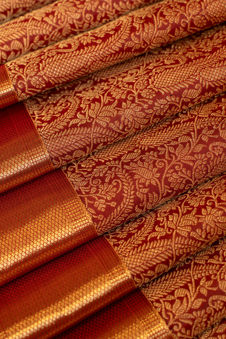 Maroon paisley brocade pure Kanchipuram silk saree