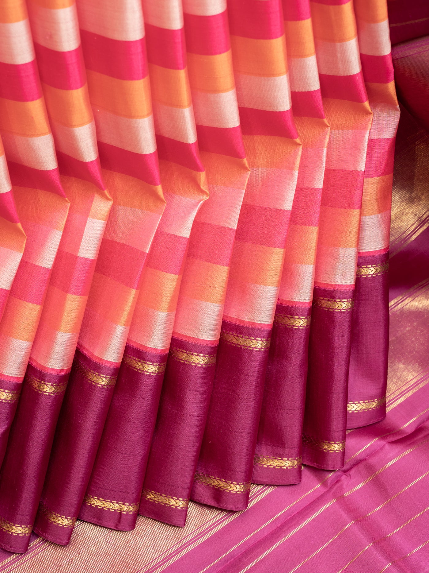 Pastel pink stripes pure zari Kanchipuram silk saree