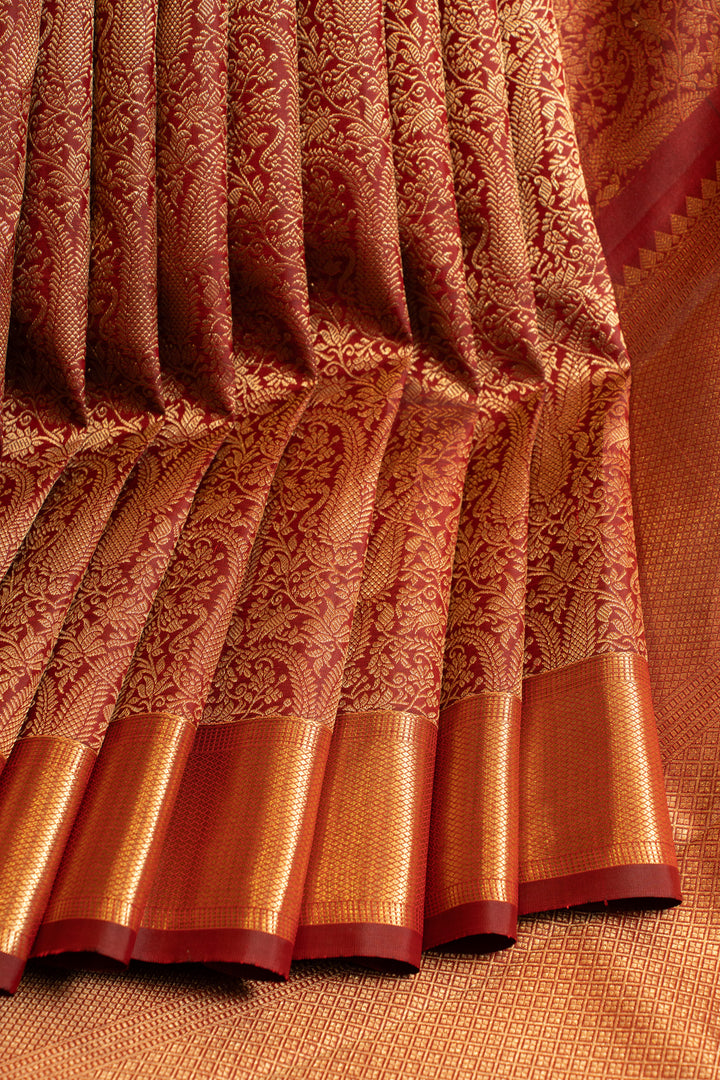 Maroon paisley brocade pure Kanchipuram silk saree