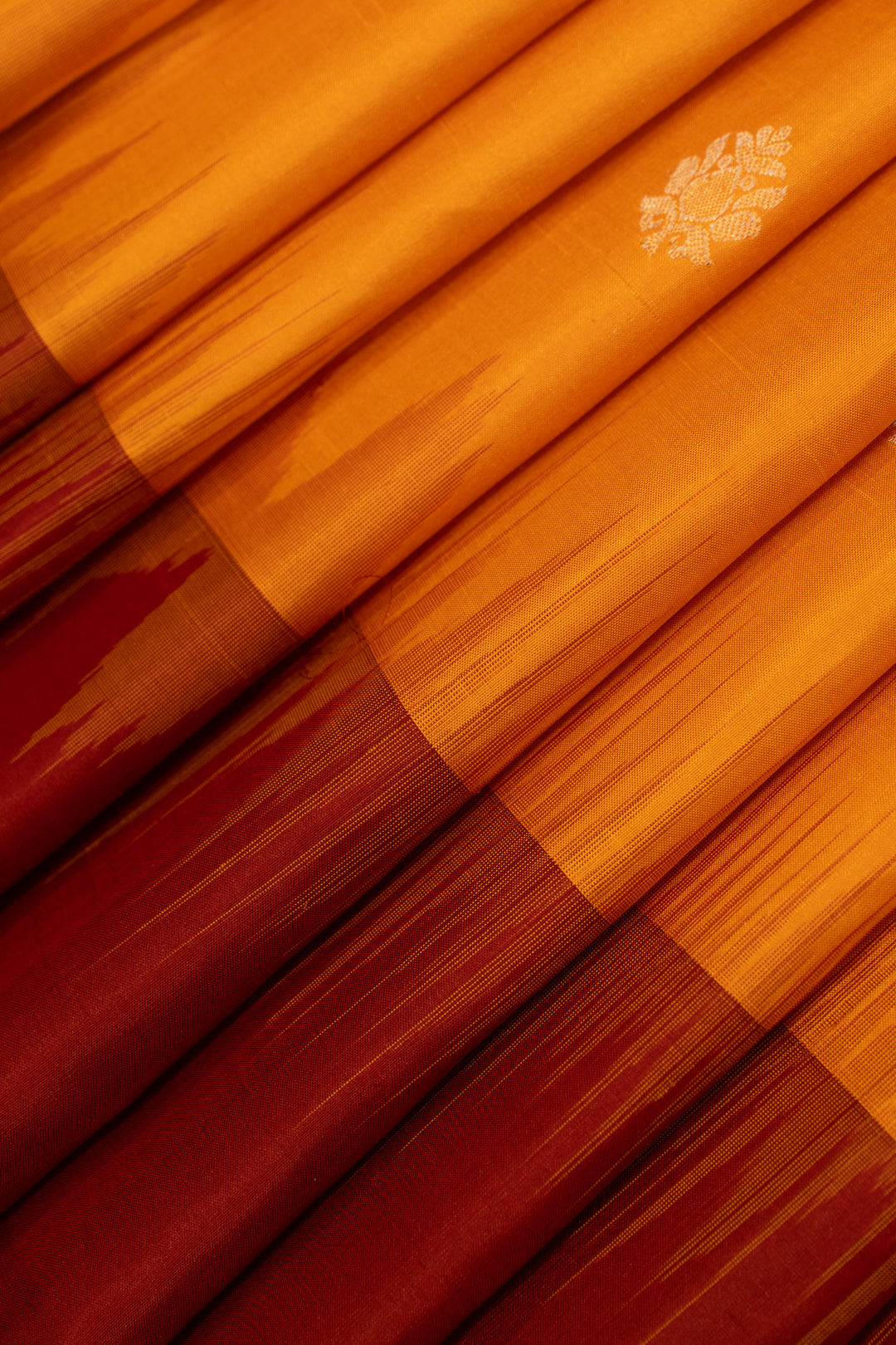 Mustard and maroon pure soft silk saree