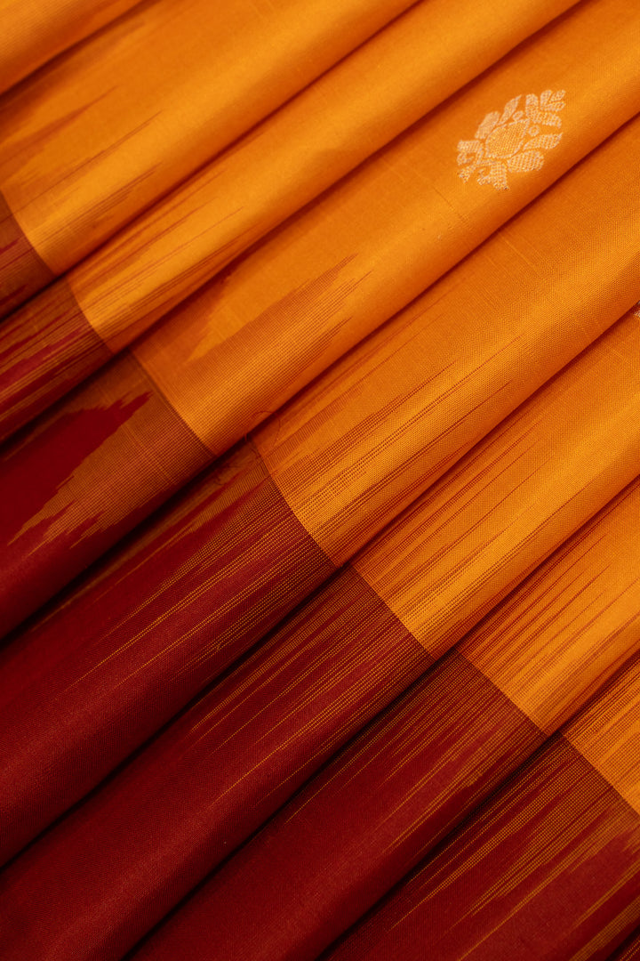 Mustard and maroon pure soft silk saree