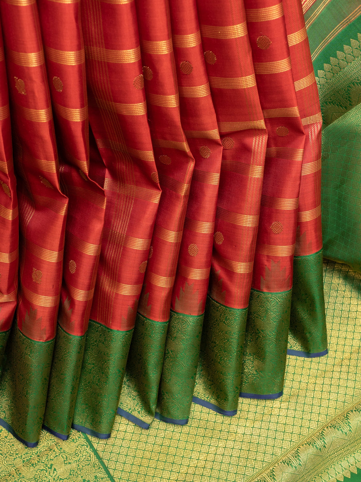 Maroon and green traditional pure zari kanjivaram silk saree