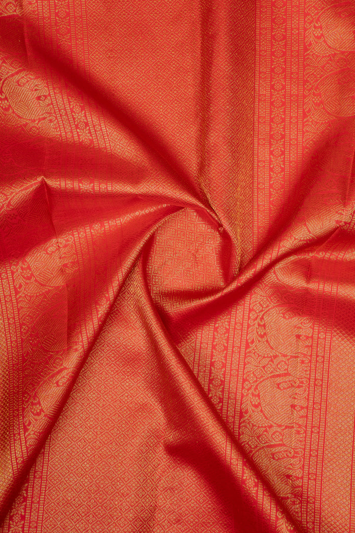 Brown and Red Plus Butta Pure Kanchipuram Silk Saree