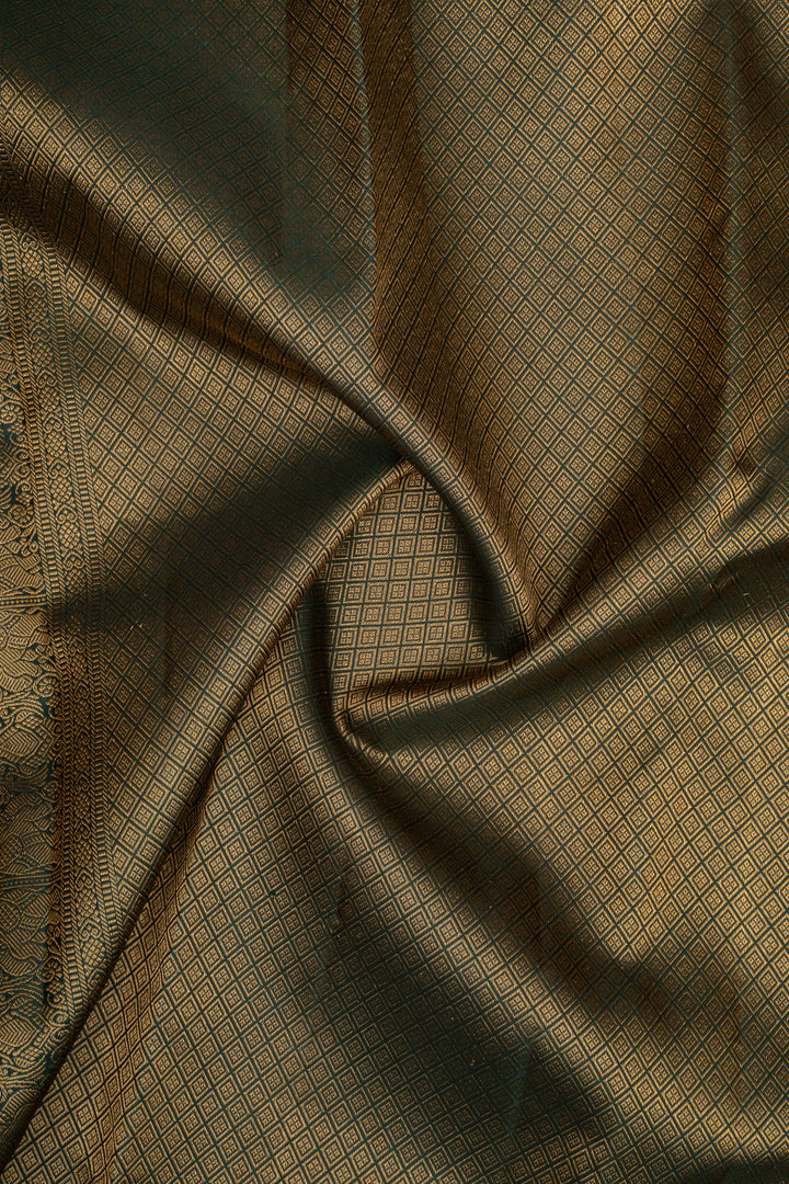 Bottle Green Zari Checks Pure Kanchipuram Silk Saree
