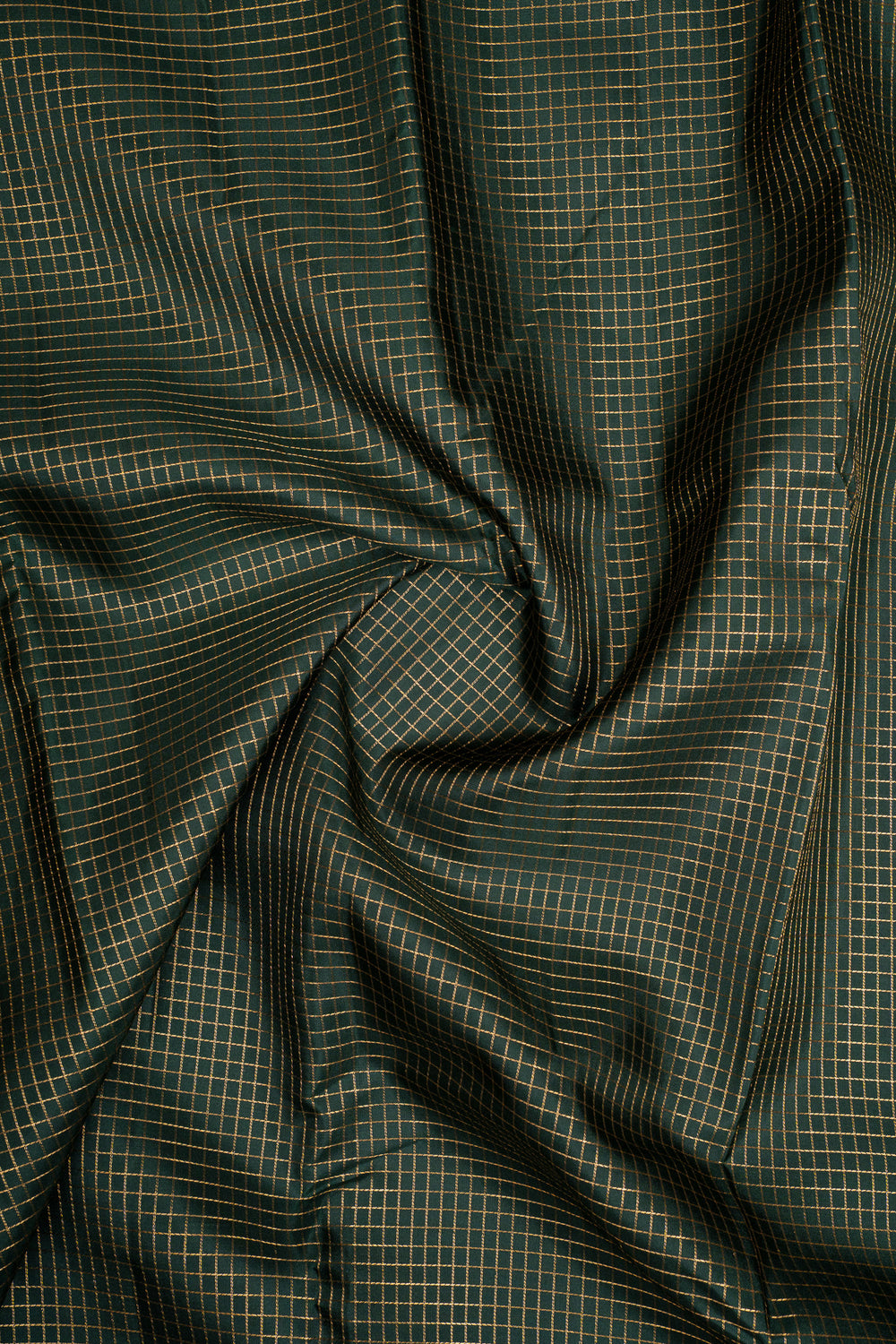 Bottle Green Zari Checks Pure Kanchipuram Silk Saree