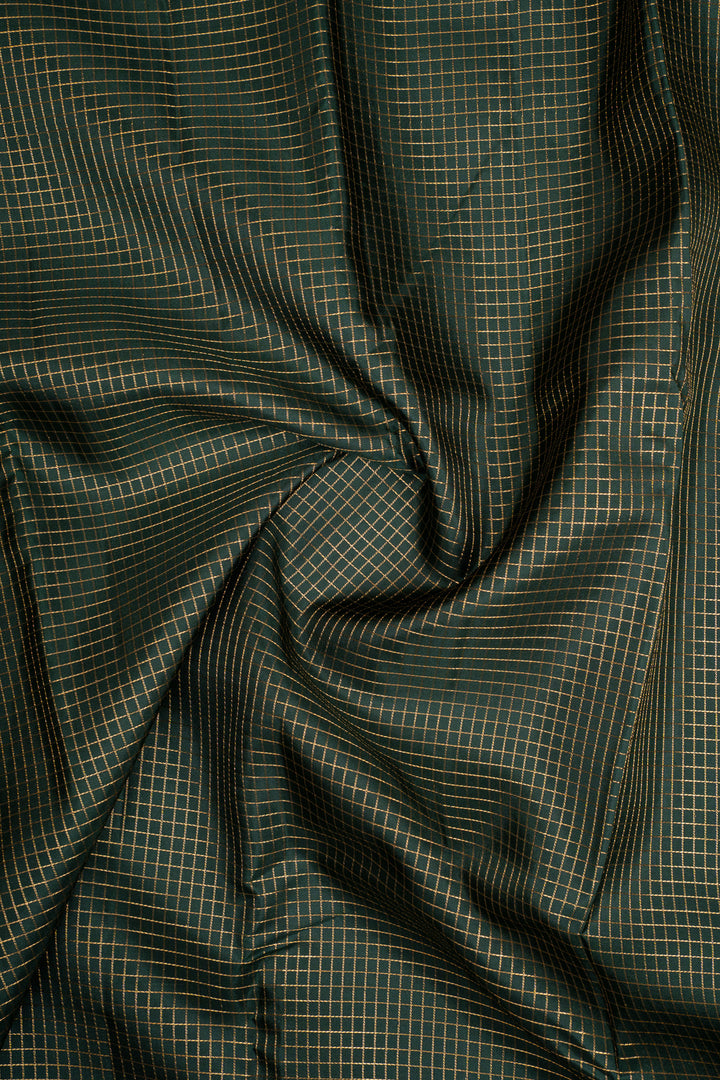 Bottle Green Zari Checks Pure Kanchipuram Silk Saree