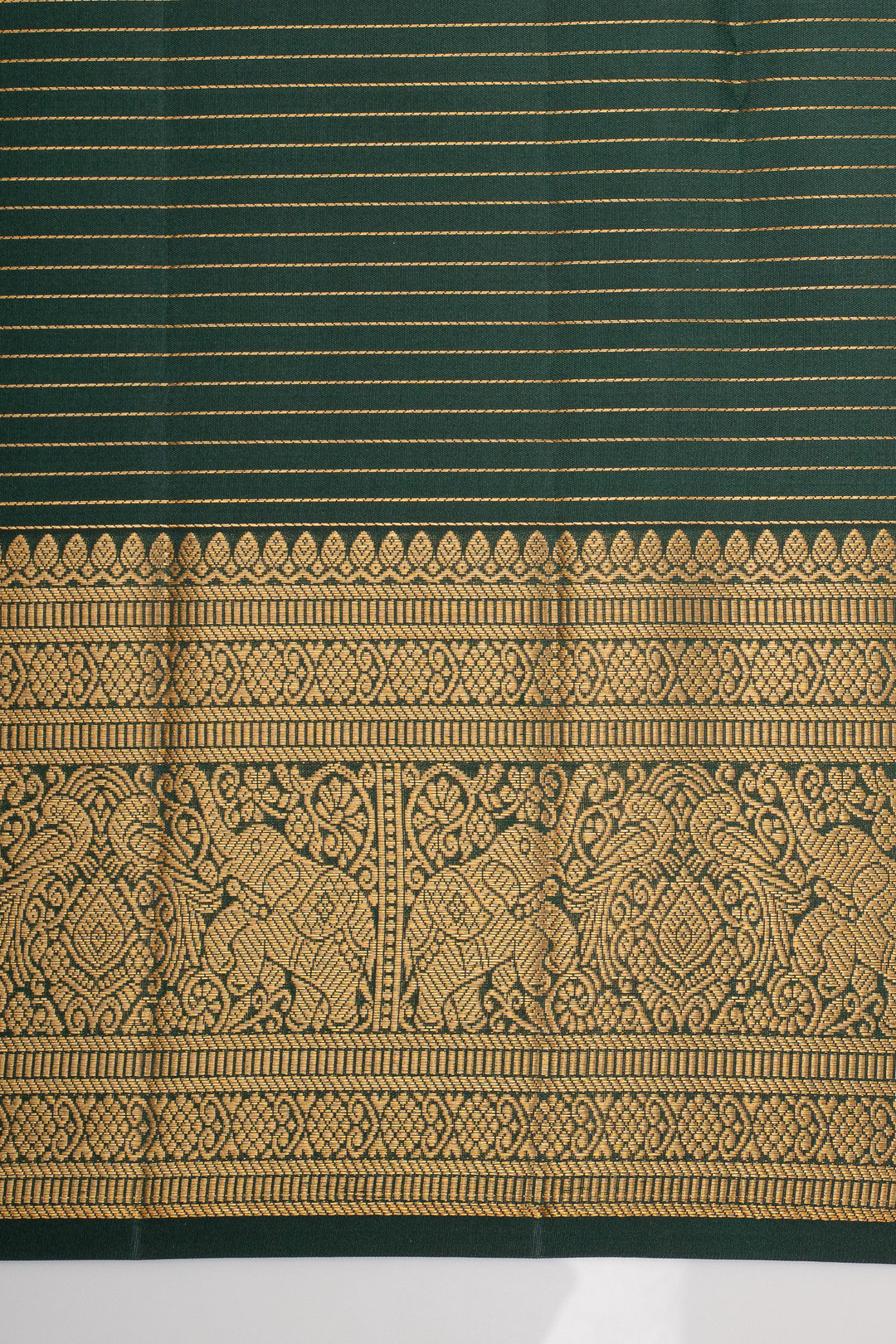 Bottle Green Zari Checks Pure Kanchipuram Silk Saree