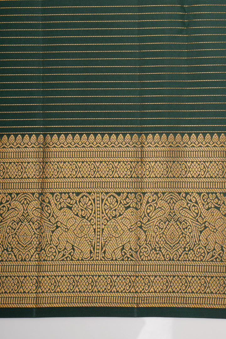 Bottle Green Zari Checks Pure Kanchipuram Silk Saree
