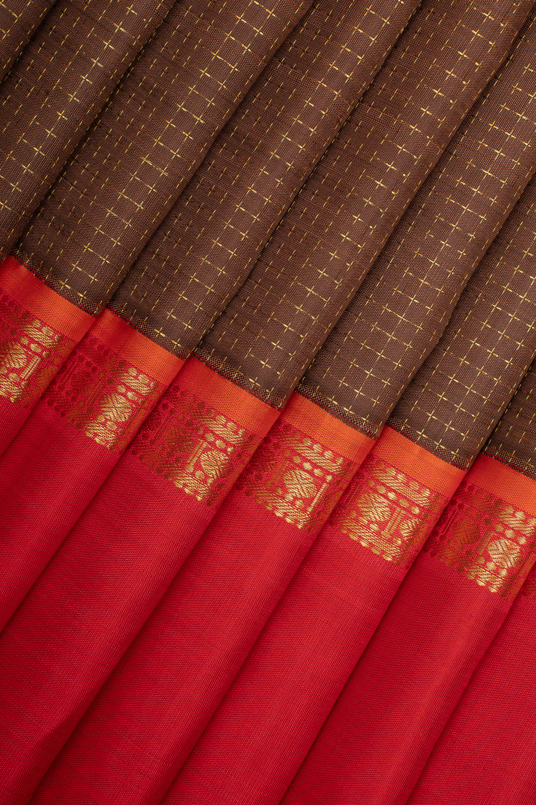 Brown and Red Plus Butta Pure Kanchipuram Silk Saree
