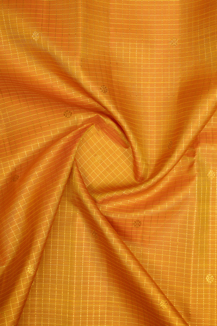 Mustard checks pure kanchipuram silk saree