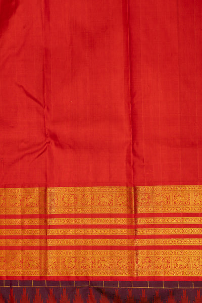 Maroon and red checks varisaipettu pure zari Kanchipuram silk saree