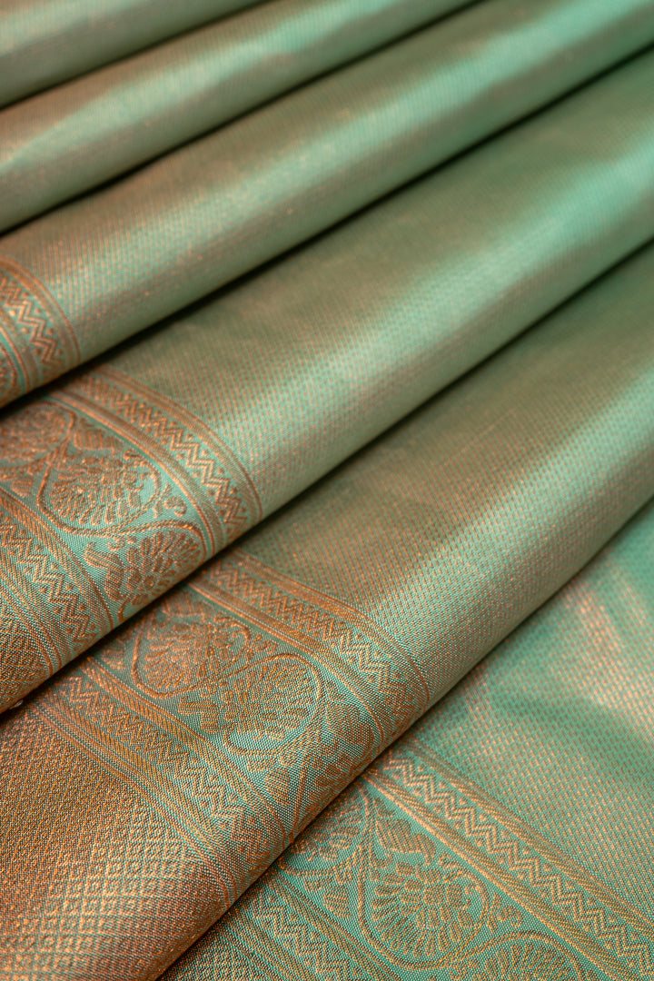 Pastel Green Brocade Pure Kanchipuram Silk Saree - Clio Silks