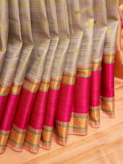 Grey and magenta pure zari Kanchipuram silk saree